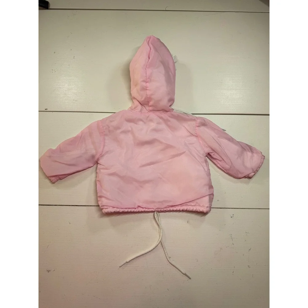 Vintage Pink Ruffle Hooded Windbreaker Jacket Floral Embroidery Baby Toddler